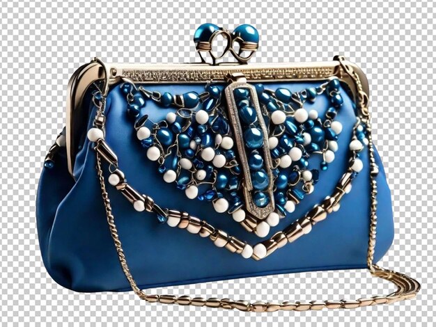 PSD blue bag clutch on a chain