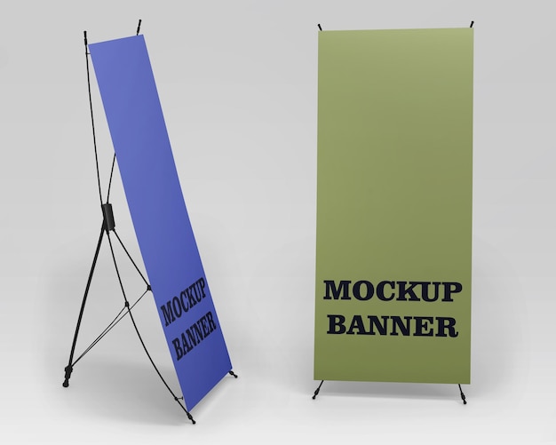 A blue banner is next to a blue sign that says mock banner.
