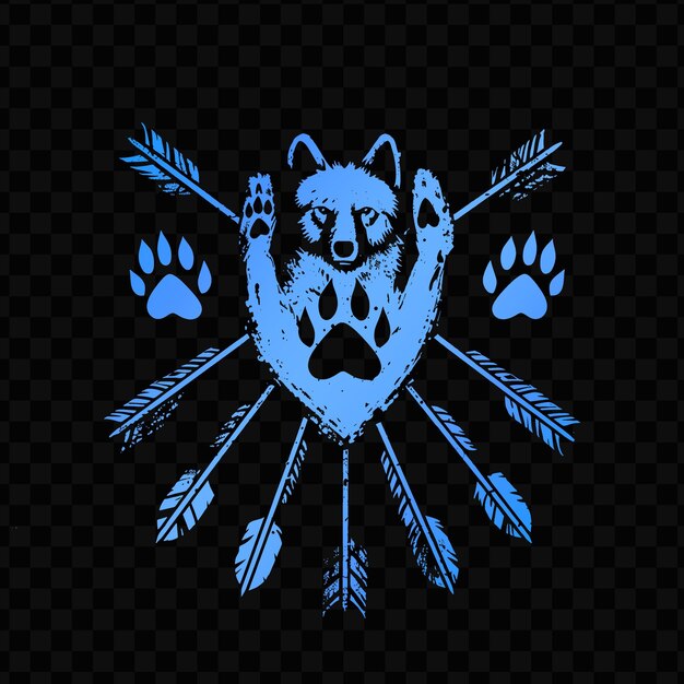 PSD blue bear with paw prints on the black background