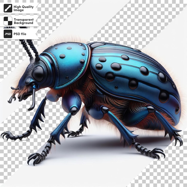 PSD a blue beetle with a black face and blue wings