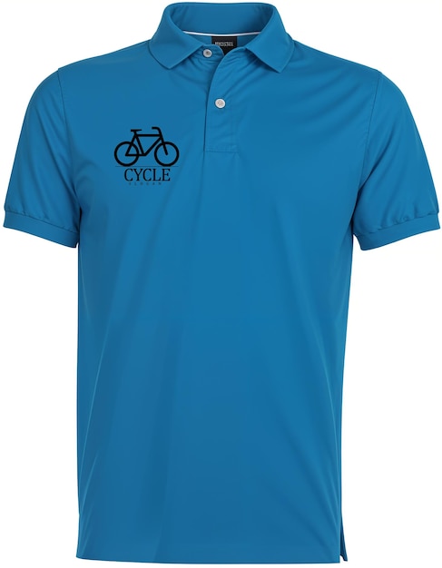 a blue bicycle polo shirt with a logo on the front