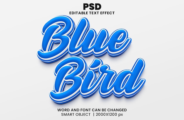 PSD blue bird 3d editable text effect premium psd with background