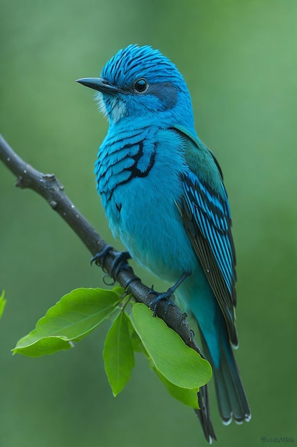 A blue bird with a black and white tail