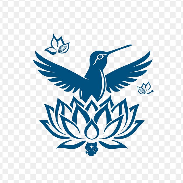 Blue bird with a flower on a transparent background