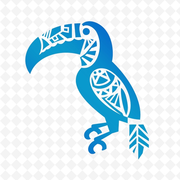 Un uccello blu con un disegno di numeri e lettere su di esso