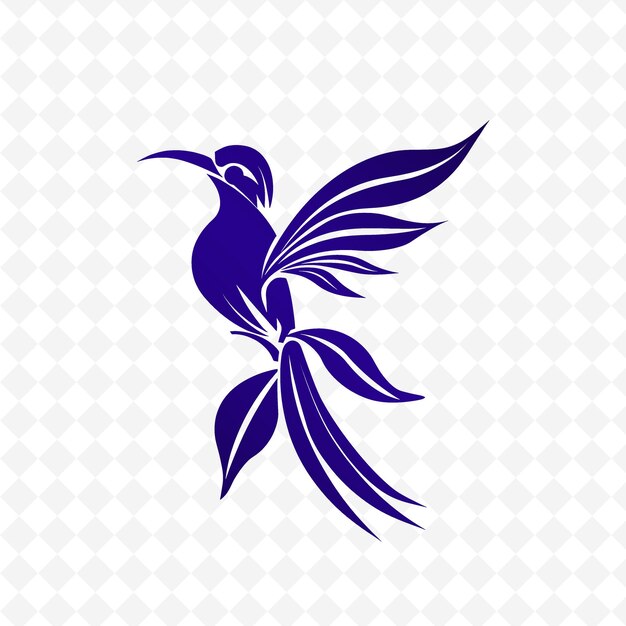 A blue bird with a purple flower on it