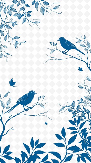 PSD blue birds on a branch with flowers