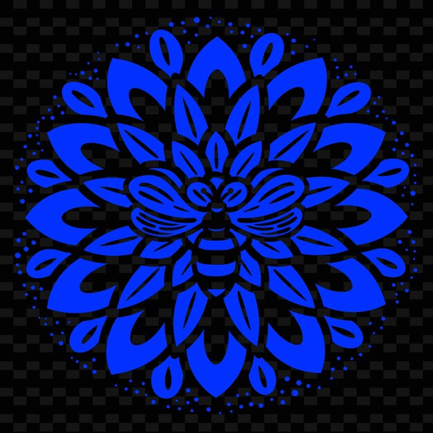 PSD blue and black abstract flower on a transparent background