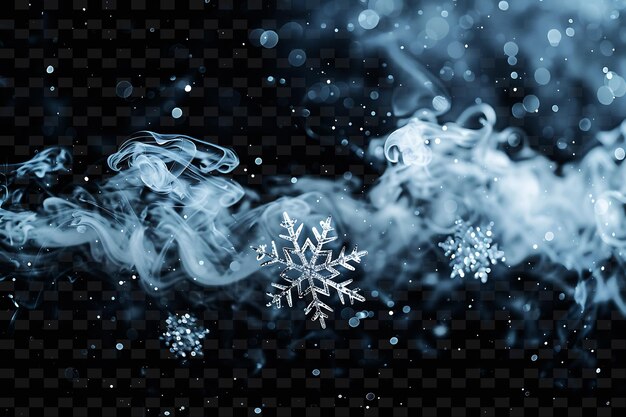 PSD a blue and black background with white snowflakes and smoke