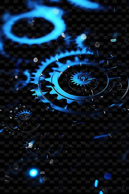 PSD a blue and black clock with gears and gears on it