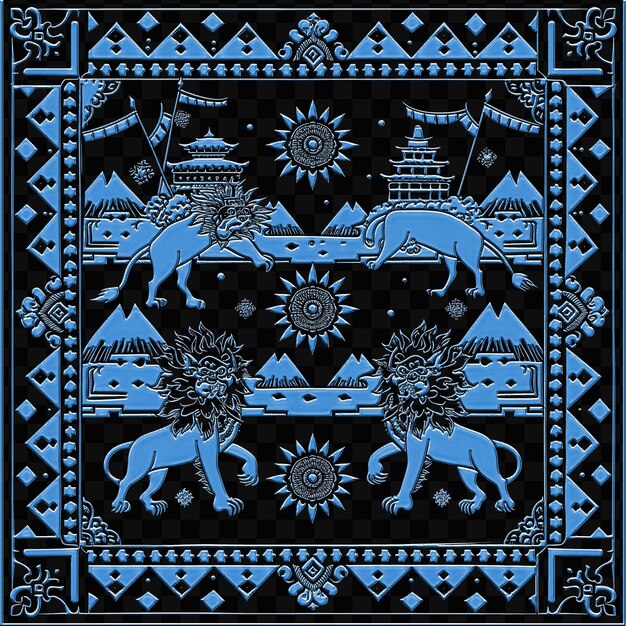 PSD a blue and black design of a lion and a lion with a sun on the top