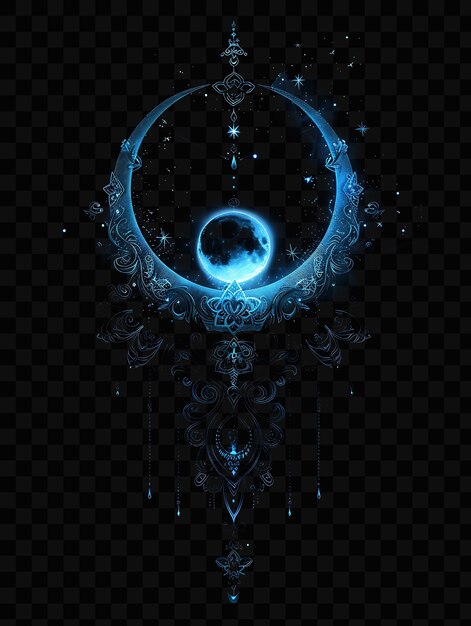 PSD a blue and black design of a mandala with a blue moon and a blue moon on a black background