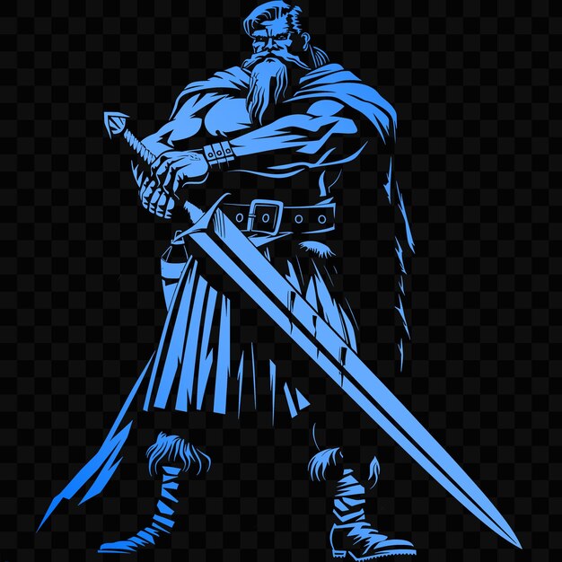 PSD a blue and black illustration of a warrior with a sword