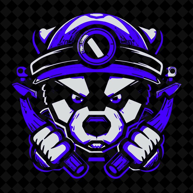 A blue and black logo with a dog head and a helmet with a blue logo on it