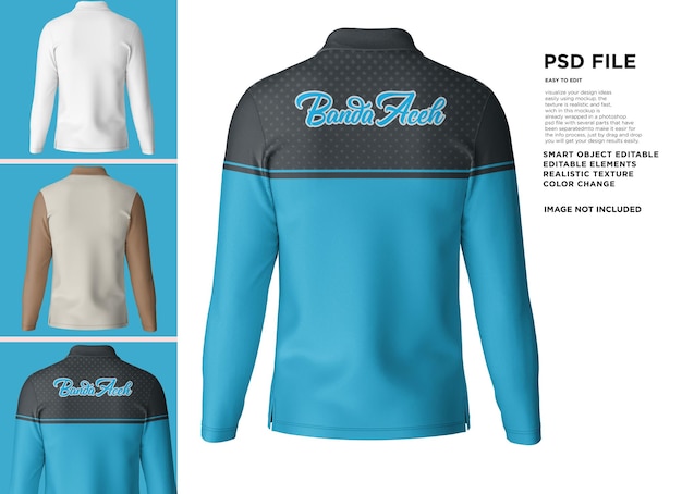 PSD a blue and black long sleeve shirt with the name puss on it.