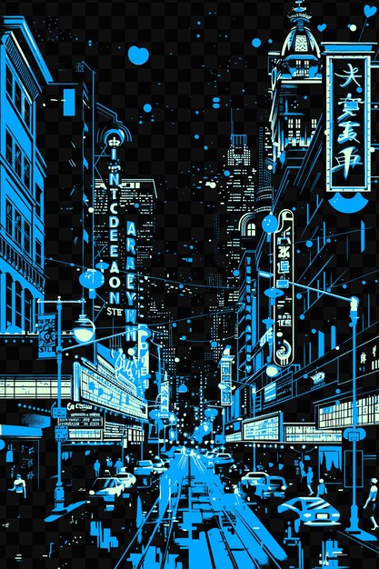 PSD a blue and black picture of a city street with a sign that says quot hong kong quot