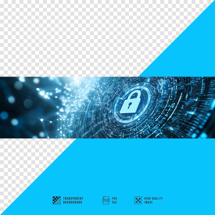 PSD a blue and black poster with a lock on it