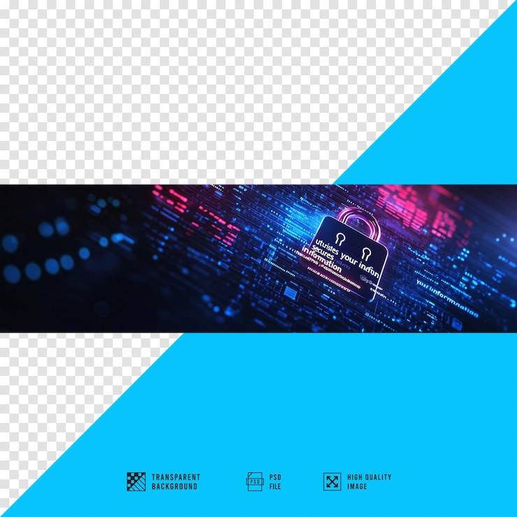 PSD a blue and black poster with a lock on it