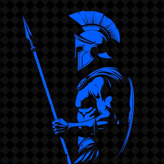 PSD a blue and black silhouette of a knight with a sword