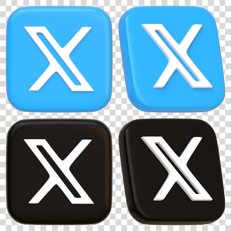 PSD 蓝色和黑色 x 应用图标 twitter 3d 渲染插图