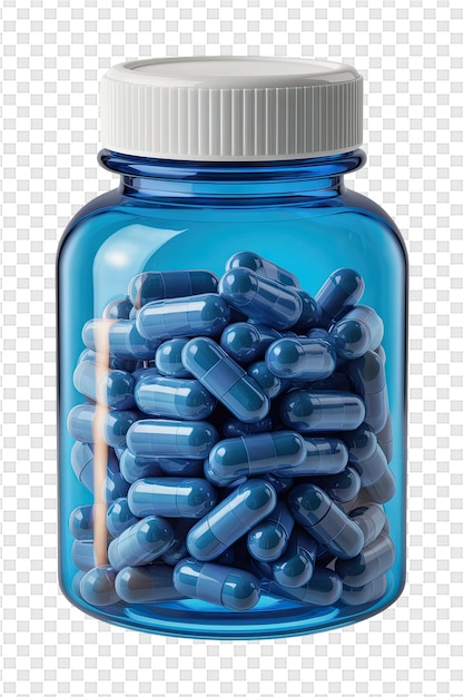 PSD a blue bottle of pills with a white cap