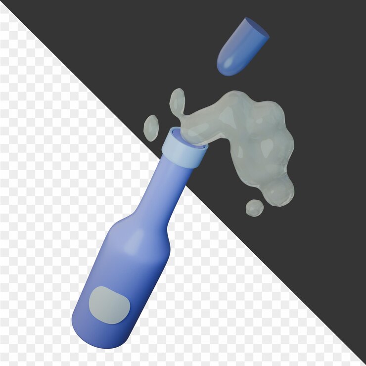 PSD a blue bottle with a blue label that says quot broken quot