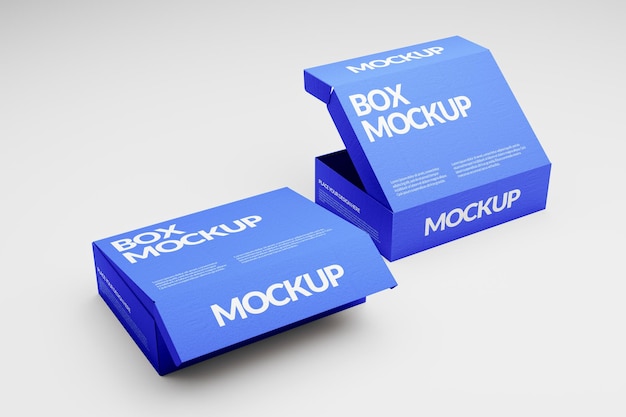 Blue box mockup with opened and closed lids