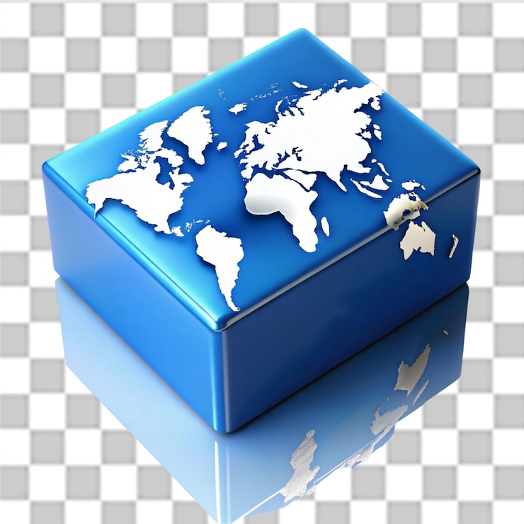 PSD a blue box with a map of the world on it