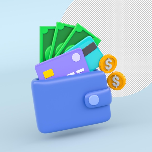 a blue briefcase with a blue wallet with a dollar sign on it