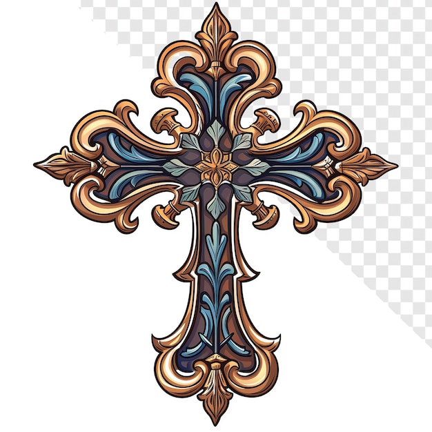 Blue brown heraldic cross with medieval chivalry motif