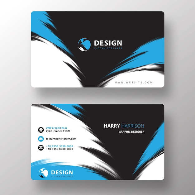 PSD blue brush wavy business card template