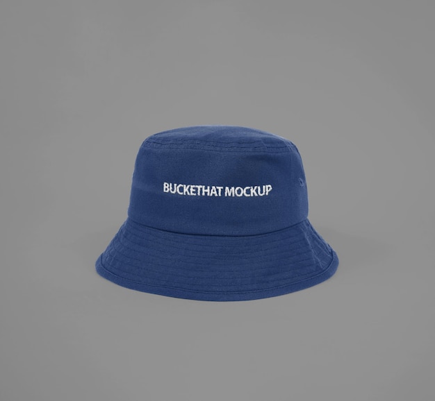 A blue bucket hat with the word bucket mockup on it