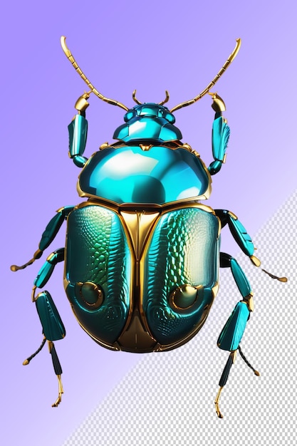 A blue bug with a gold and green body and a blue body