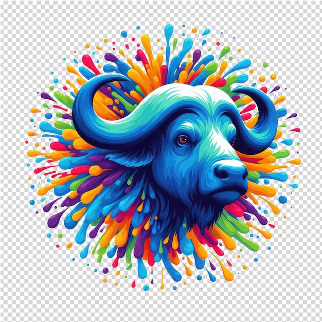PSD a blue bull with colorful spots and a blue head