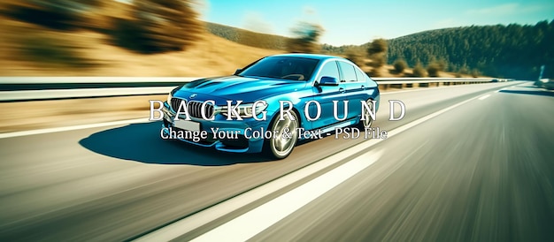 Blue business car on high speed in turn