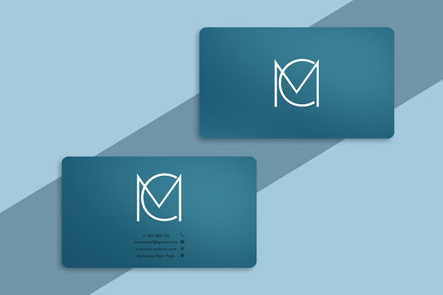 A blue business card mockup with logo