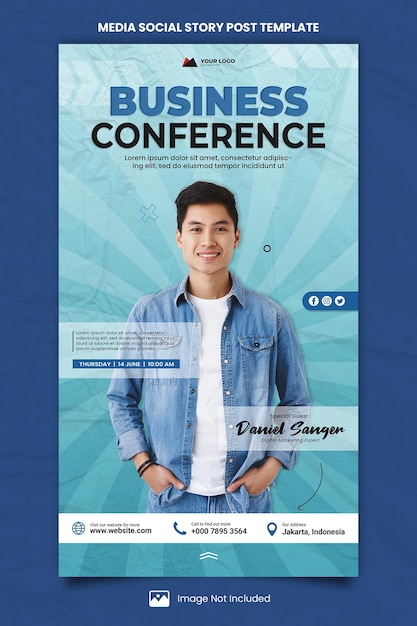 PSD blue business conference media social story post template