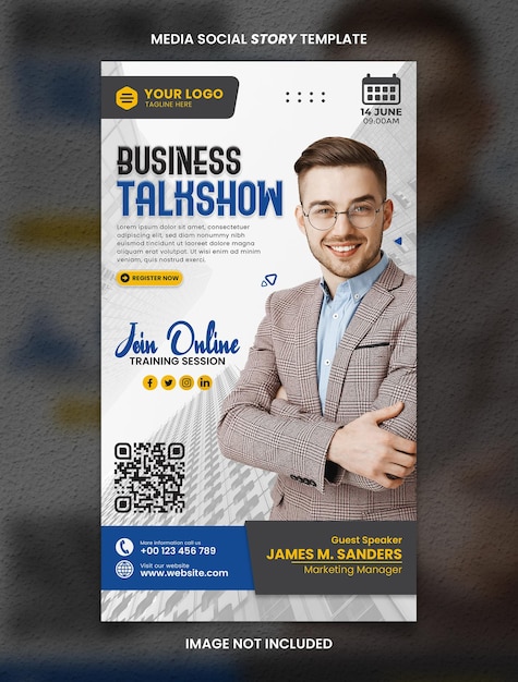 Blue Business Talkshow Media Social Story Post Template