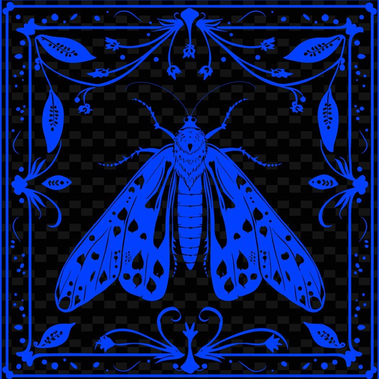 PSD a blue butterfly with a pattern of butterflies on a black background