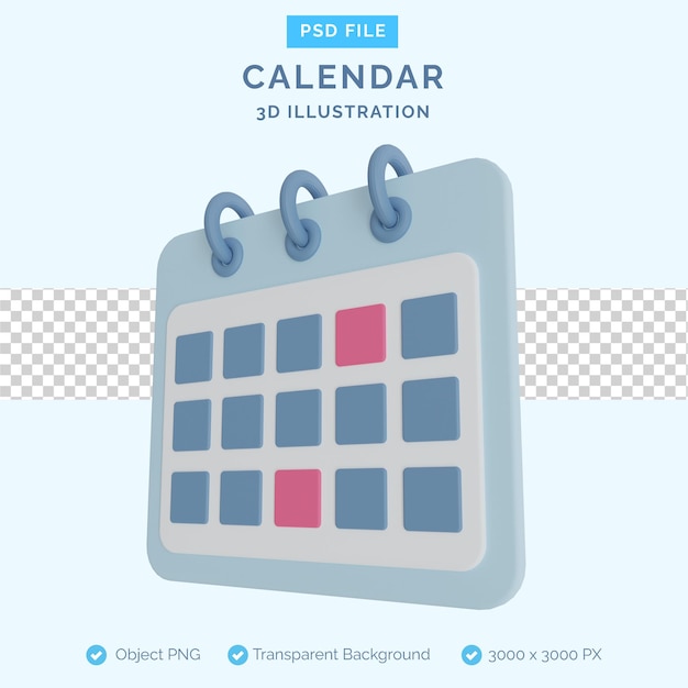 PSD a blue calendar 3d illustration