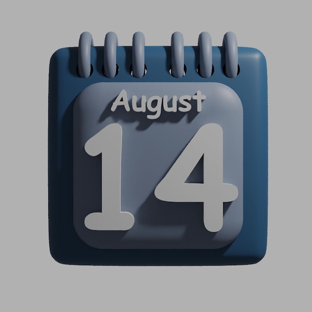 PSD un calendario blu con la data 14 agosto su di esso