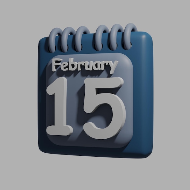 PSD a blue calendar with the date february 15 on it