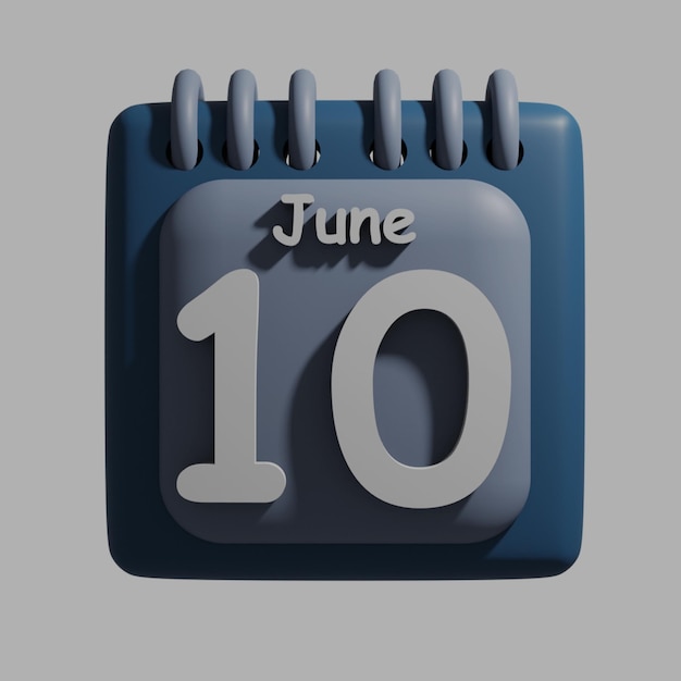 PSD a blue calendar with the date june 10 on it