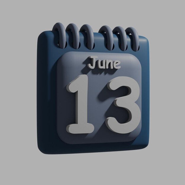 PSD a blue calendar with the date june 13 on it