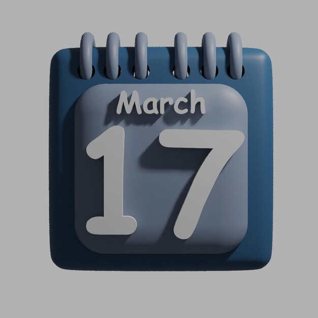 PSD a blue calendar with the date march 17 on it