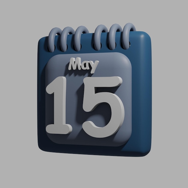 A blue calendar with the date may 15 on it.