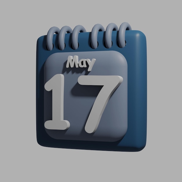 A blue calendar with the date may 17 on it.