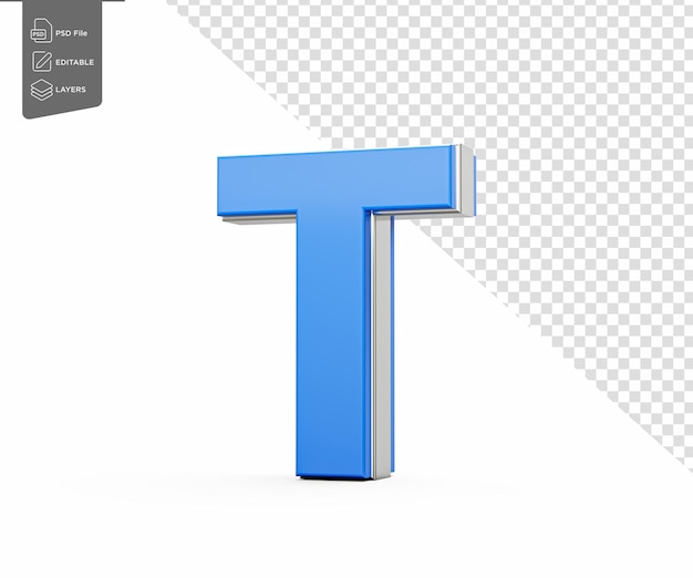 Blue Capital Letter T Gleams With Its Sleek Modern Design Bold Font With Sharp Edges 3D Illustration