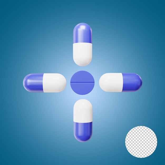 Blue capsule in a cross array 3d rendering