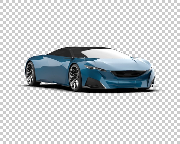 フードを開けた青い車が灰色の背景に示されています